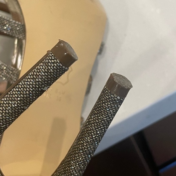 NINA Gold Sparkle Strappy Cage Zip Open-Toe Cocktail Wedding Heels - Picture 5 of 12